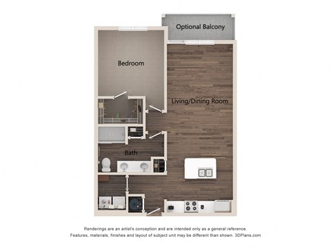 Floor plan for 1 bed, 1 bath, 806 sqft